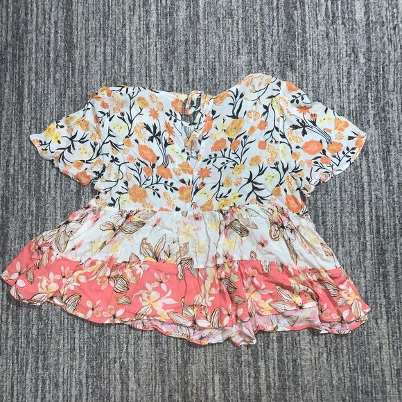Coco + Jaimeson Womens Size Small Peplum Top Floral Print Flowy Cream Orange NWT - Picture 7 of 7